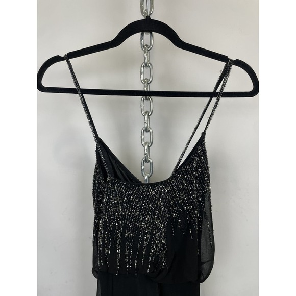 Yumi Kim Black Beaded‎ Spaghetti Strap Mini Dress Size Medium - Picture 6 of 9
